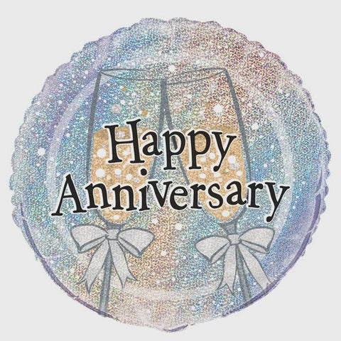 HAPPY ANNIVERSARY 45CM (18") FOIL PRISMATIC BALLOONS INFLATED #55525