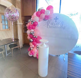 White Acrylic Wall with Organic Balloon Garland HIRE