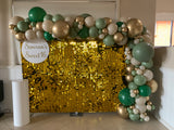Gold , Pink, Black or Silver Shimmer Wall  with Organic Balloon Garland HIRE