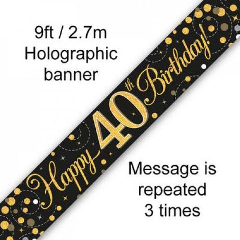 Sparkling Fizz Black & Gold Banner 2.7m 40th Birthday #625563