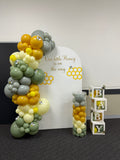 White, Black, Beige, Pink, Blue or Lilac Arch Backdrop Wall Hire with Balloon Garland #WHBD