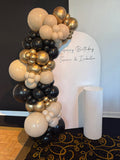 White, Black, Beige, Pink, Blue or Lilac Arch Backdrop Wall Hire with Balloon Garland #WHBD