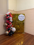 Gold , Pink, Black or Silver Shimmer Wall  with Organic Balloon Garland HIRE