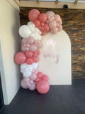 White, Black, Beige, Pink, Blue or Lilac Arch Backdrop Wall Hire with Balloon Garland #WHBD