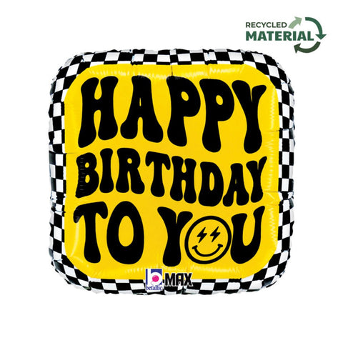 Smiley Checkerboard Birthday Foil 46cm (18") INFLATED #265363