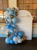 White, Black, Beige, Pink, Blue or Lilac Arch Backdrop Wall Hire with Balloon Garland #WHBD