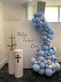 White, Black, Beige, Pink, Blue or Lilac Arch Backdrop Wall Hire with Balloon Garland #WHBD