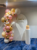 White, Black, Beige, Pink, Blue or Lilac Arch Backdrop Wall Hire with Balloon Garland #WHBD