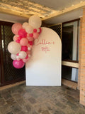 White, Black, Beige, Pink, Blue or Lilac Arch Backdrop Wall Hire with Balloon Garland #WHBD