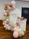 White, Black, Beige, Pink, Blue or Lilac Arch Backdrop Wall Hire with Balloon Garland #WHBD
