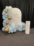 White, Black, Beige, Pink, Blue or Lilac Arch Backdrop Wall Hire with Balloon Garland #WHBD