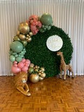 Round Green Wall with Organic Balloon Garland, HIRE ITEM Price From