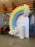 White, Black, Beige, Pink, Blue or Lilac Arch Backdrop Wall Hire with Balloon Garland #WHBD