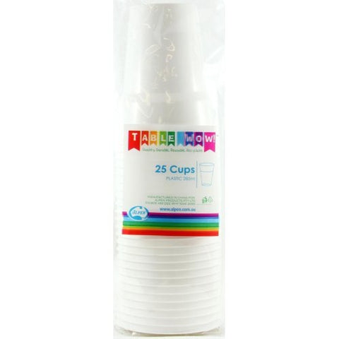 White Reusable Plastic Cups 285ml 25pk #851013