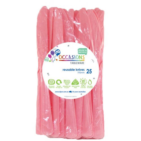 Light Pink Reusable Plastic Cutlery Knife Knives Pack 20