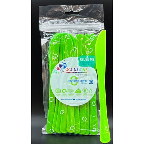 Lime Green Reusable Plastic Cutlery Knives Knife 20pk