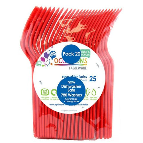 Red Reusable Plastic Cutlery Forks 20 pack #386216