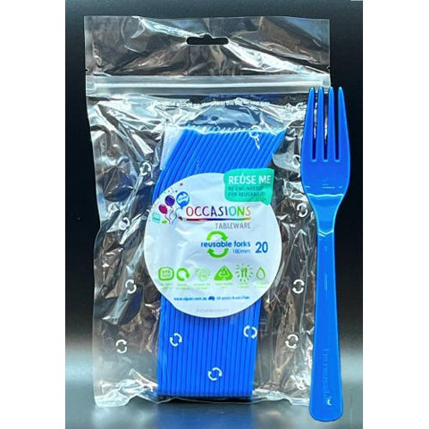 Dark Royal Blue Reusable Plastic Cutlery Forks 20 pack #386216