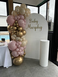 White, Black, Beige, Pink, Blue or Lilac Arch Backdrop Wall Hire with Balloon Garland #WHBD