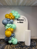 White, Black, Beige, Pink, Blue or Lilac Arch Backdrop Wall Hire with Balloon Garland #WHBD