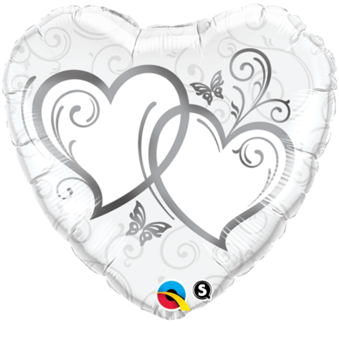 Entwined Hearts Silver Heart Foil 45cm Balloon INFLATED #15746