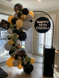 Mesh Arch White or Black or White French Window Backdrop with Balloon Garland HIRE