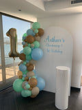 White, Black, Beige, Pink, Blue or Lilac Arch Backdrop Wall Hire with Balloon Garland #WHBD