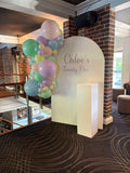 White, Black, Beige, Pink, Blue or Lilac Arch Backdrop Wall Hire with Balloon Garland #WHBD