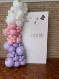 White, Black, Beige, Pink, Blue or Lilac Arch Backdrop Wall Hire with Balloon Garland #WHBD