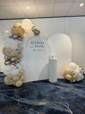 White, Black, Beige, Pink, Blue or Lilac Arch Backdrop Wall Hire with Balloon Garland #WHBD