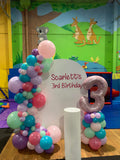 White, Black, Beige, Pink, Blue or Lilac Arch Backdrop Wall Hire with Balloon Garland #WHBD