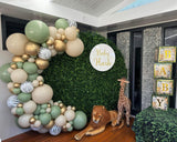 Round Green Wall with Organic Balloon Garland, HIRE ITEM Price From