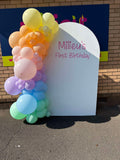 White, Black, Beige, Pink, Blue or Lilac Arch Backdrop Wall Hire with Balloon Garland #WHBD