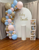 White, Black, Beige, Pink, Blue or Lilac Arch Backdrop Wall Hire with Balloon Garland #WHBD