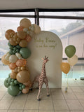 White, Black, Beige, Pink, Blue or Lilac Arch Backdrop Wall Hire with Balloon Garland #WHBD