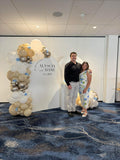 White, Black, Beige, Pink, Blue or Lilac Arch Backdrop Wall Hire with Balloon Garland #WHBD