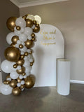 White, Black, Beige, Pink, Blue or Lilac Arch Backdrop Wall Hire with Balloon Garland #WHBD
