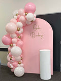 White, Black, Beige, Pink, Blue or Lilac Arch Backdrop Wall Hire with Balloon Garland #WHBD