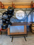 Mesh Arch White or Black or White French Window Backdrop with Balloon Garland HIRE