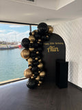 White, Black, Beige, Pink, Blue or Lilac Arch Backdrop Wall Hire with Balloon Garland #WHBD