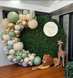 Round Green Wall with Organic Balloon Garland, HIRE ITEM Price From