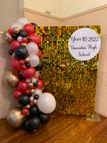 Gold , Pink, Black or Silver Shimmer Wall  with Organic Balloon Garland HIRE