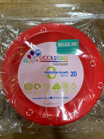 Red Plastic Reusable Bowl 20pk #384116