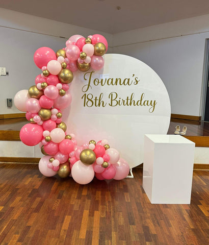 White Acrylic Wall with Organic Balloon Garland HIRE