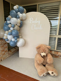 White, Black, Beige, Pink, Blue or Lilac Arch Backdrop Wall Hire with Balloon Garland #WHBD