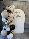 White, Black, Beige, Pink, Blue or Lilac Arch Backdrop Wall Hire with Balloon Garland #WHBD