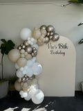 White, Black, Beige, Pink, Blue or Lilac Arch Backdrop Wall Hire with Balloon Garland #WHBD