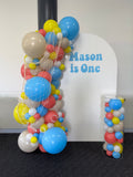 White, Black, Beige, Pink, Blue or Lilac Arch Backdrop Wall Hire with Balloon Garland #WHBD