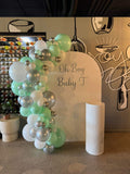 White, Black, Beige, Pink, Blue or Lilac Arch Backdrop Wall Hire with Balloon Garland #WHBD