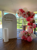 White, Black, Beige, Pink, Blue or Lilac Arch Backdrop Wall Hire with Balloon Garland #WHBD